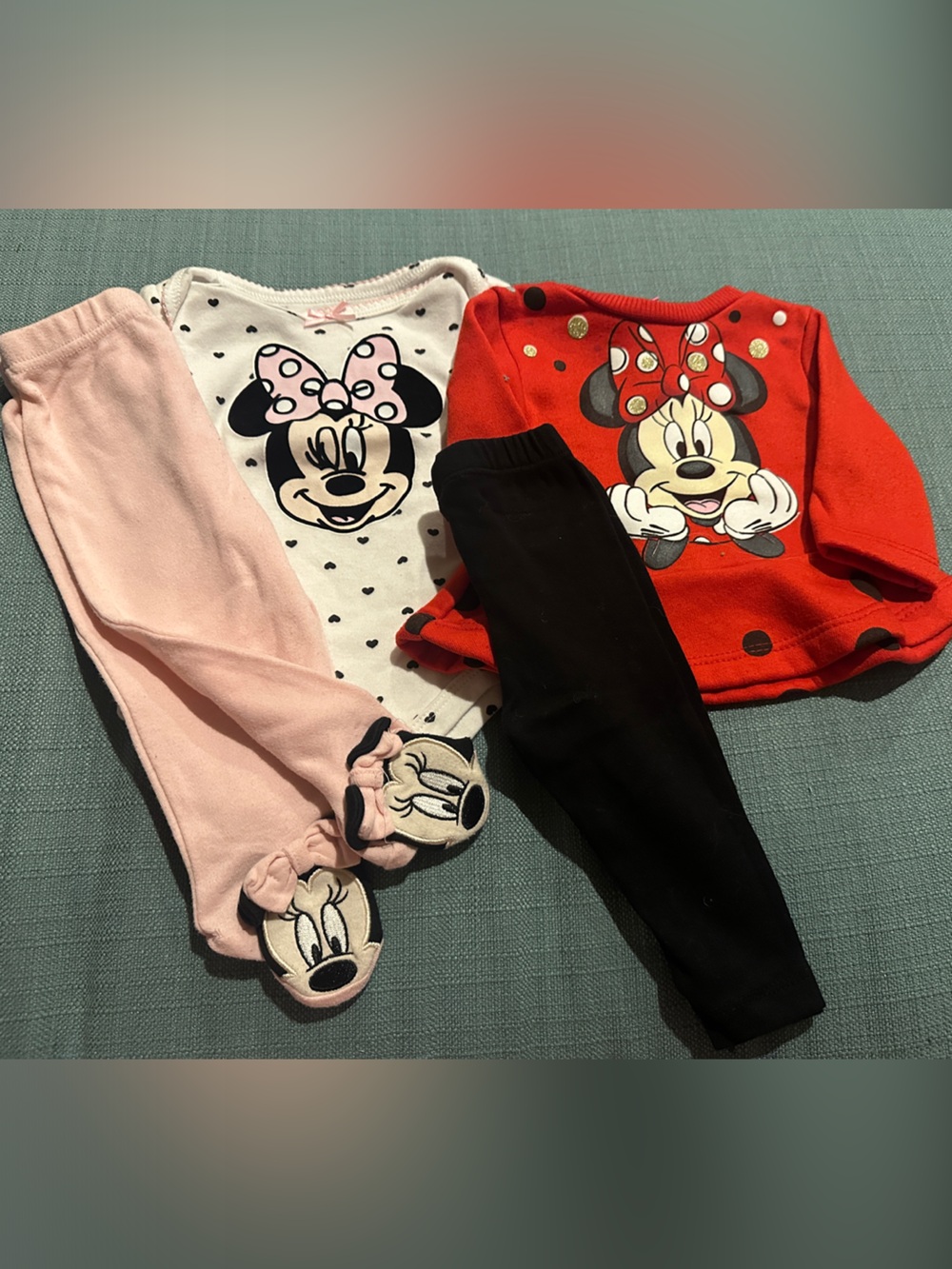 Disney Minnie Mouse Matching Set in Red, Pink, Black, White. 3-6 month bundle